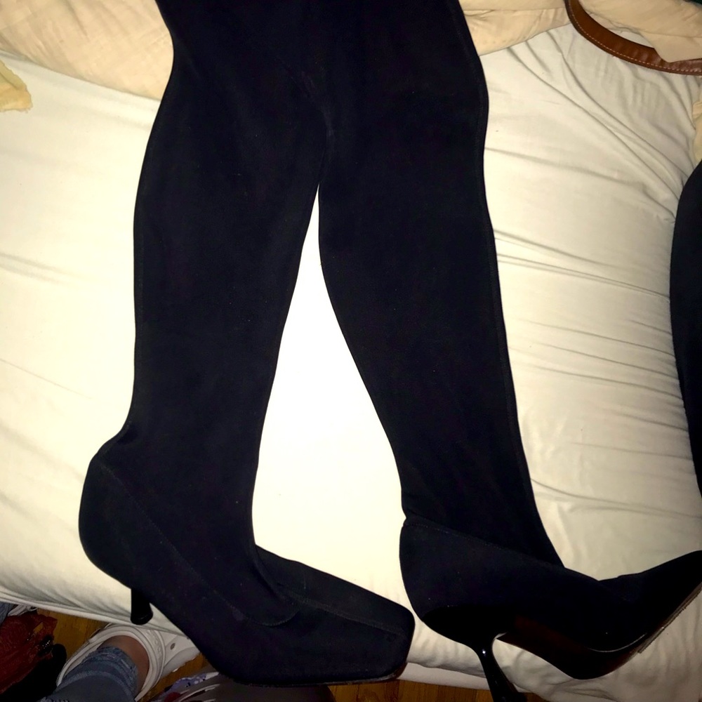 Thigh high square toe boot